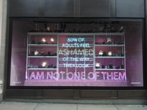 Day 77:  This display in Selfridges window really made me stop and look.  And the thought that ran through my head was a rather satisfying "I am not one of them - I  am happy with my body".  :)