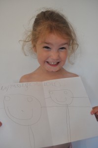 Day 131:  Lola drew a picture for her nursery teacher and wrote her name 'Miss Longson' all by herself