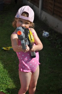 Day 142:  Making the most of this gorgeous hot and sunny weather with a watergun fight!