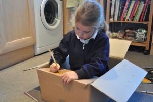 Day 243:  There is nothing more exciting than a cardboard box!  So far it have been a space rocket, a racing car and a moon buggy...