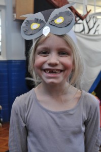 Day 278:  Nativity Play #1.  Mimi was an Owl, and she smiled the whole way through, even though she only had one line to say and was disappointed not to have been chosen as a narrator