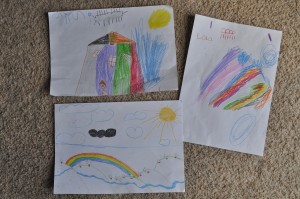 Day 362:  Colourful pictures created by my girls to cheer me up